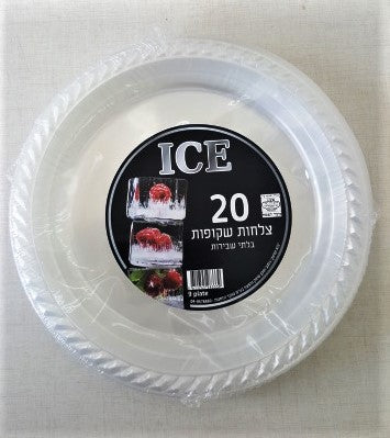 צלחת גודל 9 דגם ICE 20 יח' קשיחות שקופות