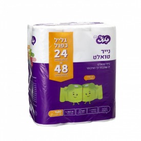טואלט טאצ' 24 גלילים כפולים- נייר טואלט דו שכבתי כפול איכותי וידידותי לסביבה